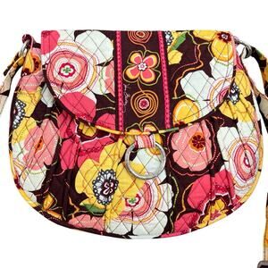 Vera Bradley Saddle Up Crossbody Bag Purse Handbag Buttercup Floral Brown Pink